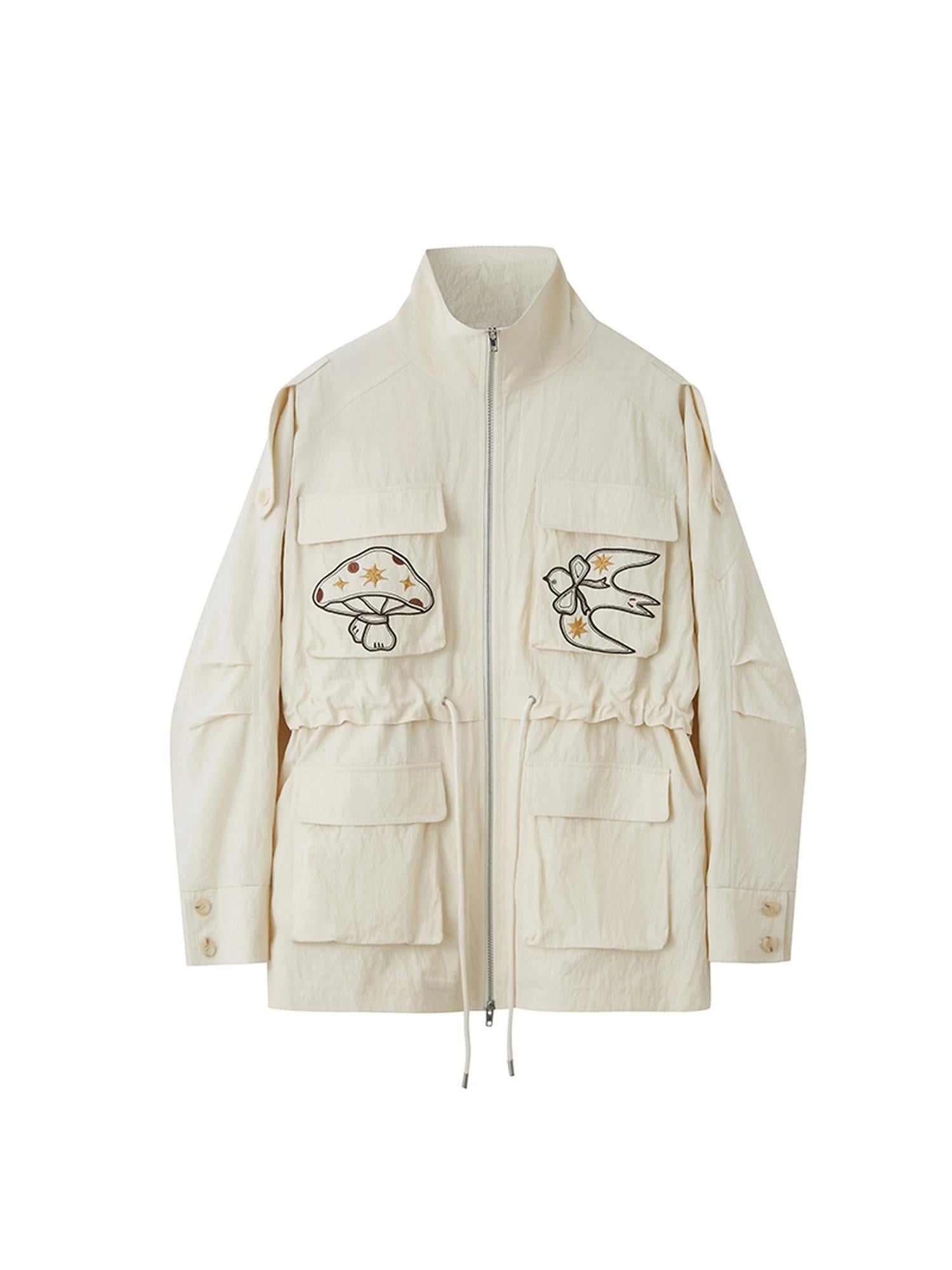 Loose Oversized Embroidered Utility Trench Coat With Adjustable Waist