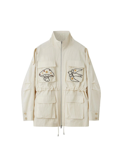 Loose Oversized Embroidered Utility Trench Coat With Adjustable Waist