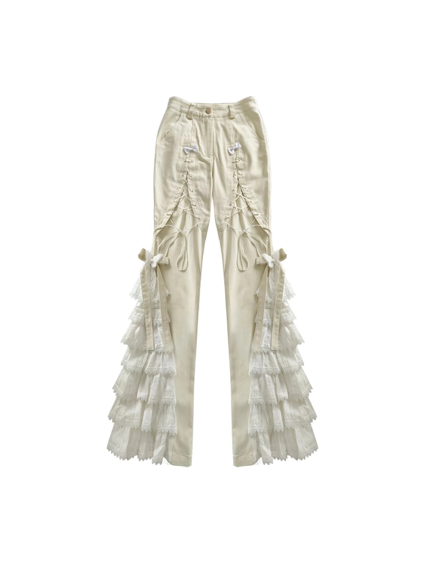 Elegant Off White Lace Casual Pants Versatile Chic