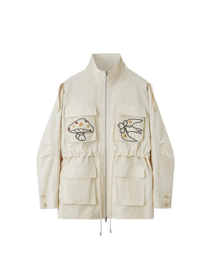 DIDDI MODA Loose Oversized Embroidered Utility Trench Coat With Adjustable Waist