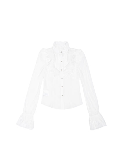 ARIADNAw Ariana Gothic Sheer Chiffon Top With Punk Lace Detailing