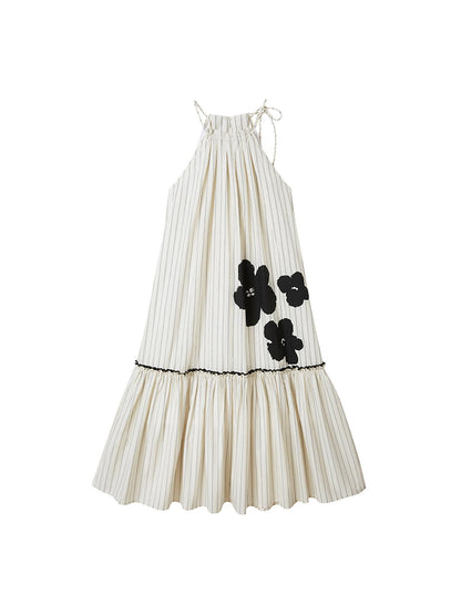 DIDDI MODA Silver Stripe Halter Neck A Line Maxi Dress