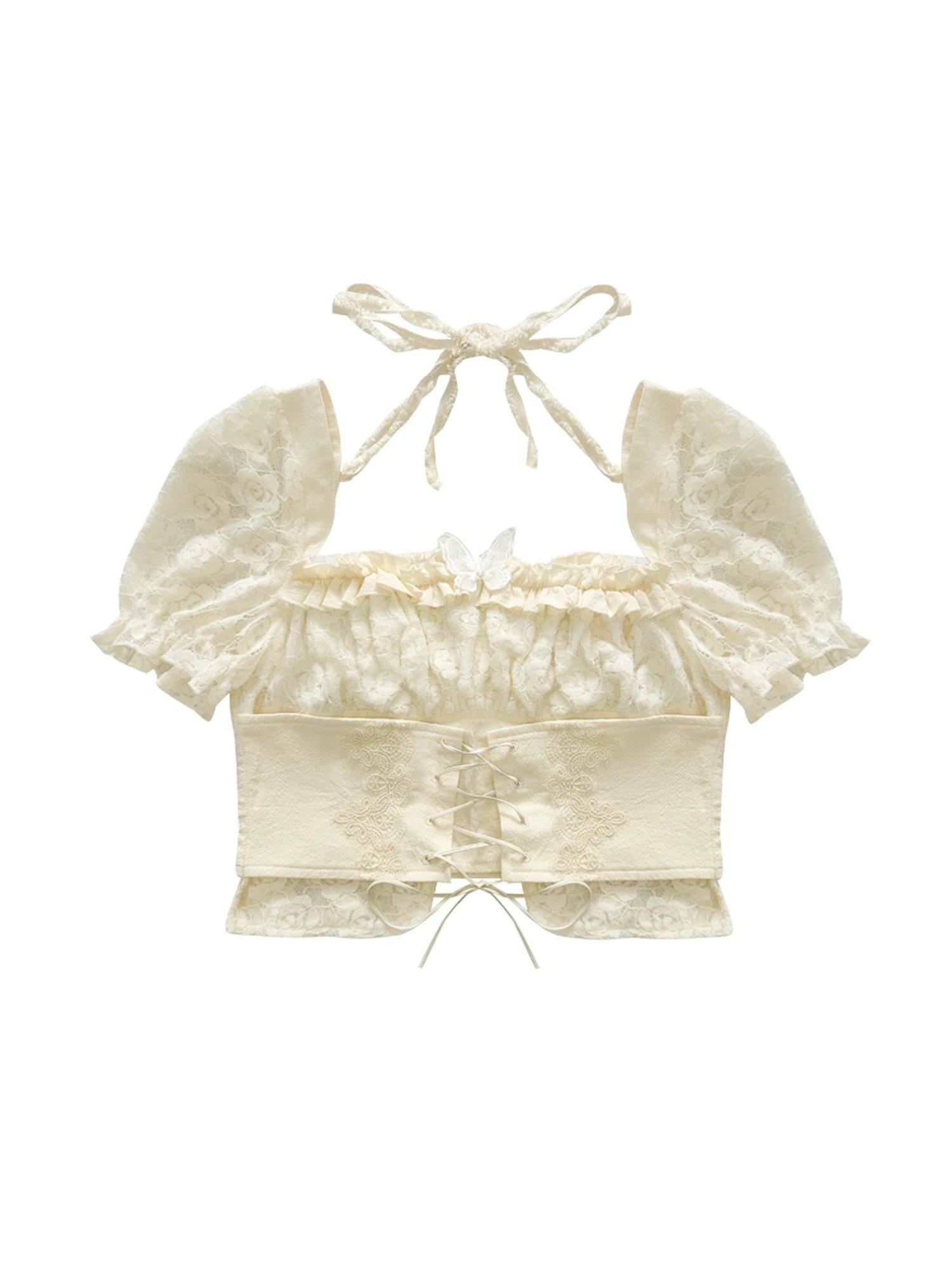 Lace Puff Sleeve Corset Top Sweet Spicy Feminine Design