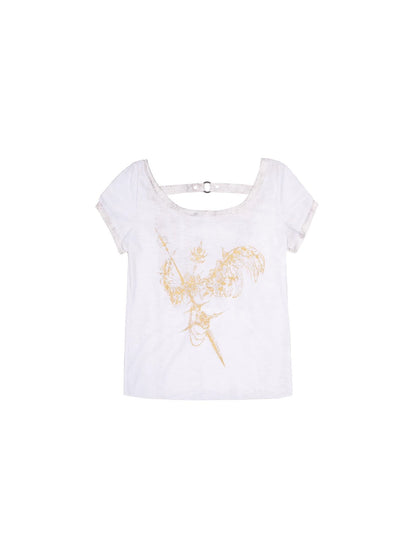 Ariadna S Vintage Punk Print Bronze Sleeveless Tee