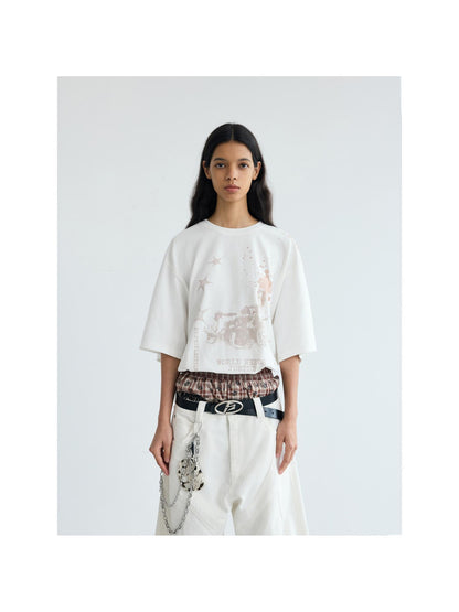 Peoplesense Unisex White Ink Jet Print Loose Fit Cotton Tee