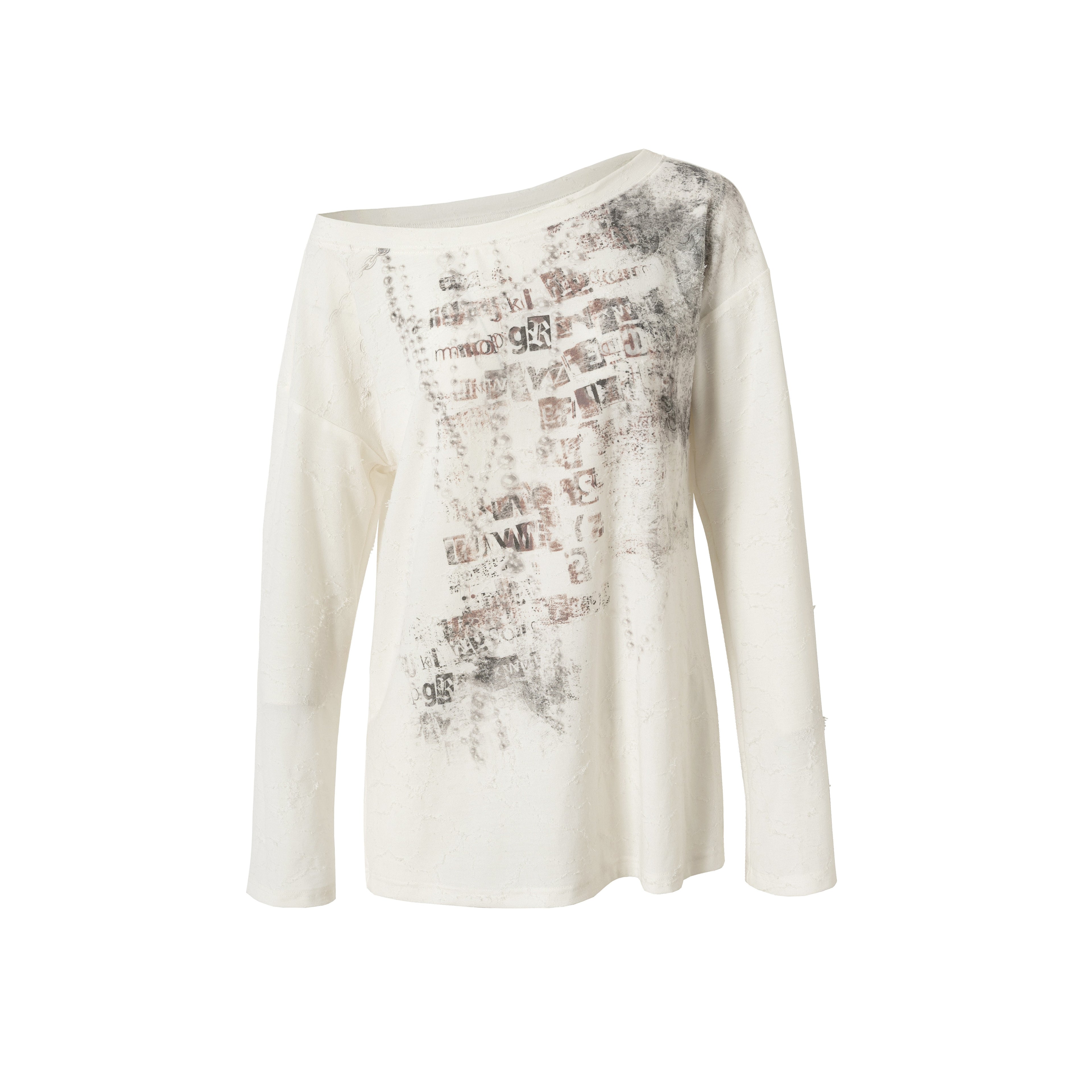 NO ROMANCE Oversized Punk Print Off-Shoulder Long Sleeve T-Shirt
