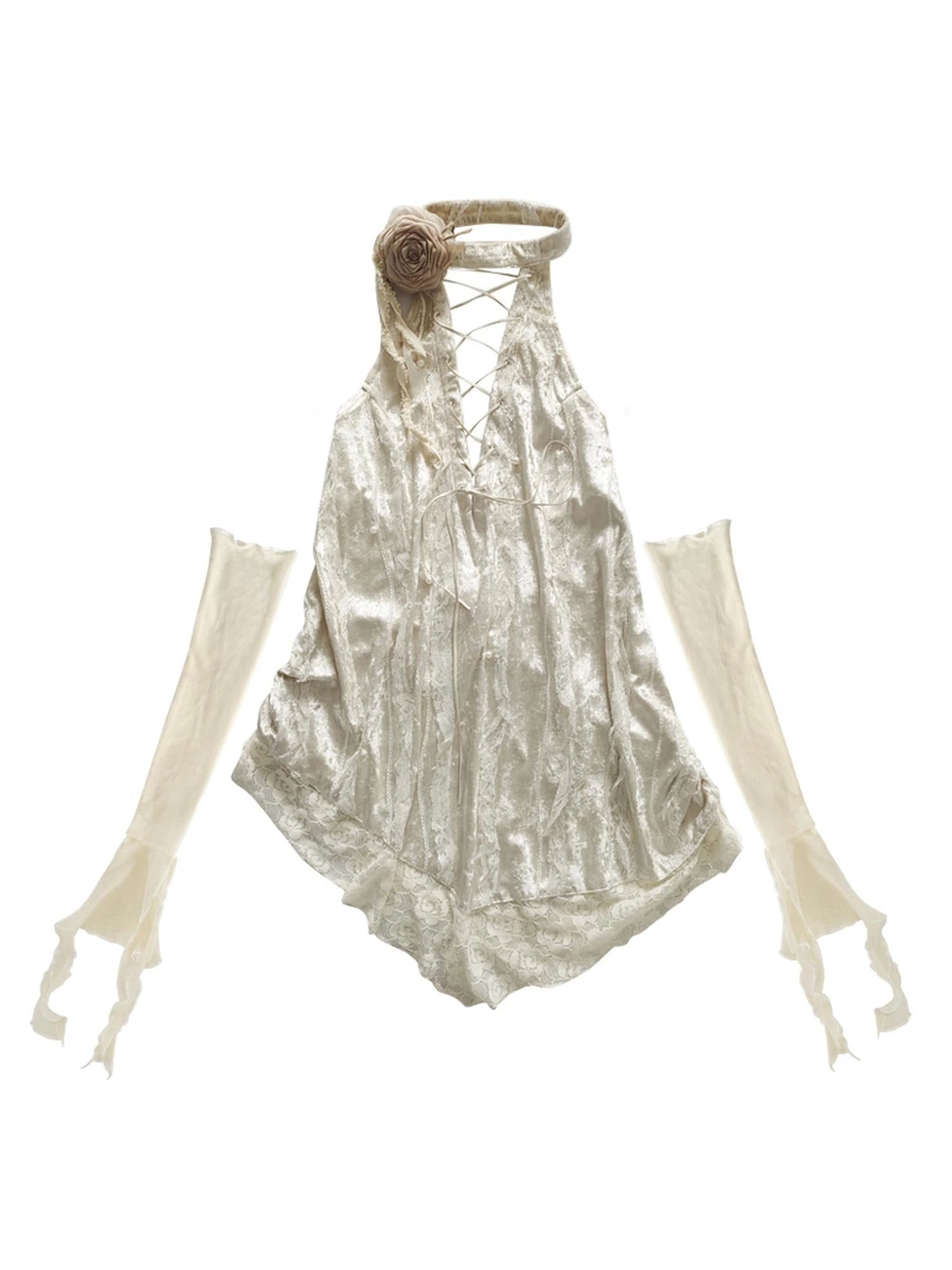 Lace Velvet Rose Backless Bustier Top