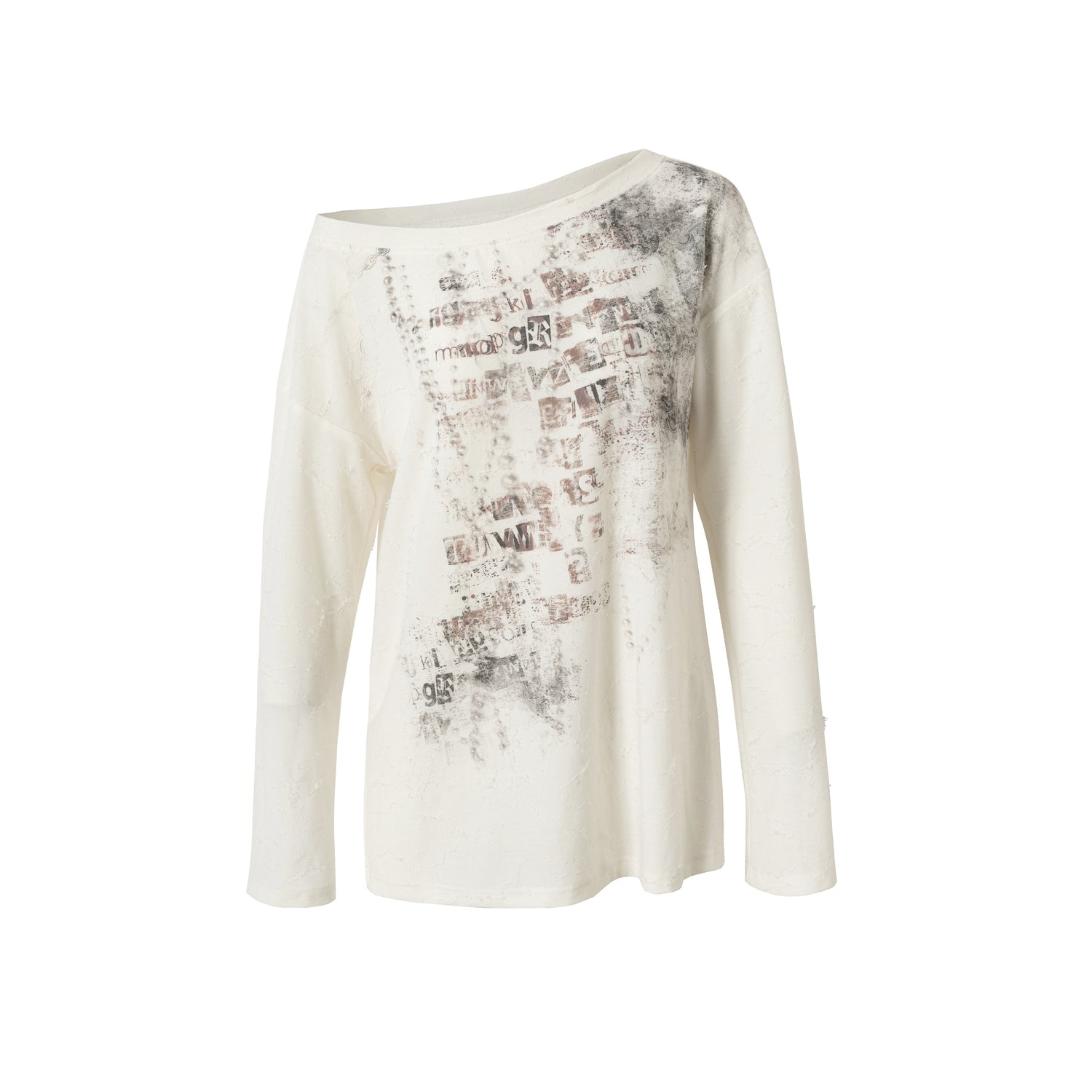NO ROMANCE Oversized Punk Print Off-Shoulder Long Sleeve T-Shirt