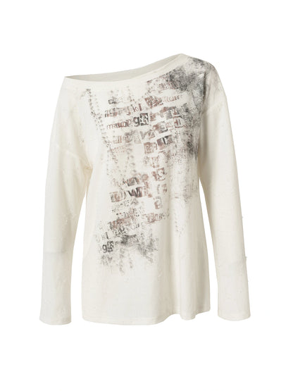 Oversized Punk Print Off-Shoulder Long Sleeve T-Shirt