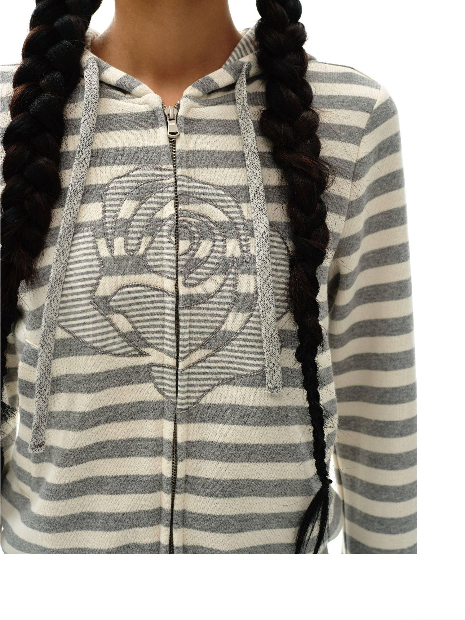 oinimi 100 Percent Cotton Slim Fit Cropped Streetwear Women Floral Oatmeal Hoodies