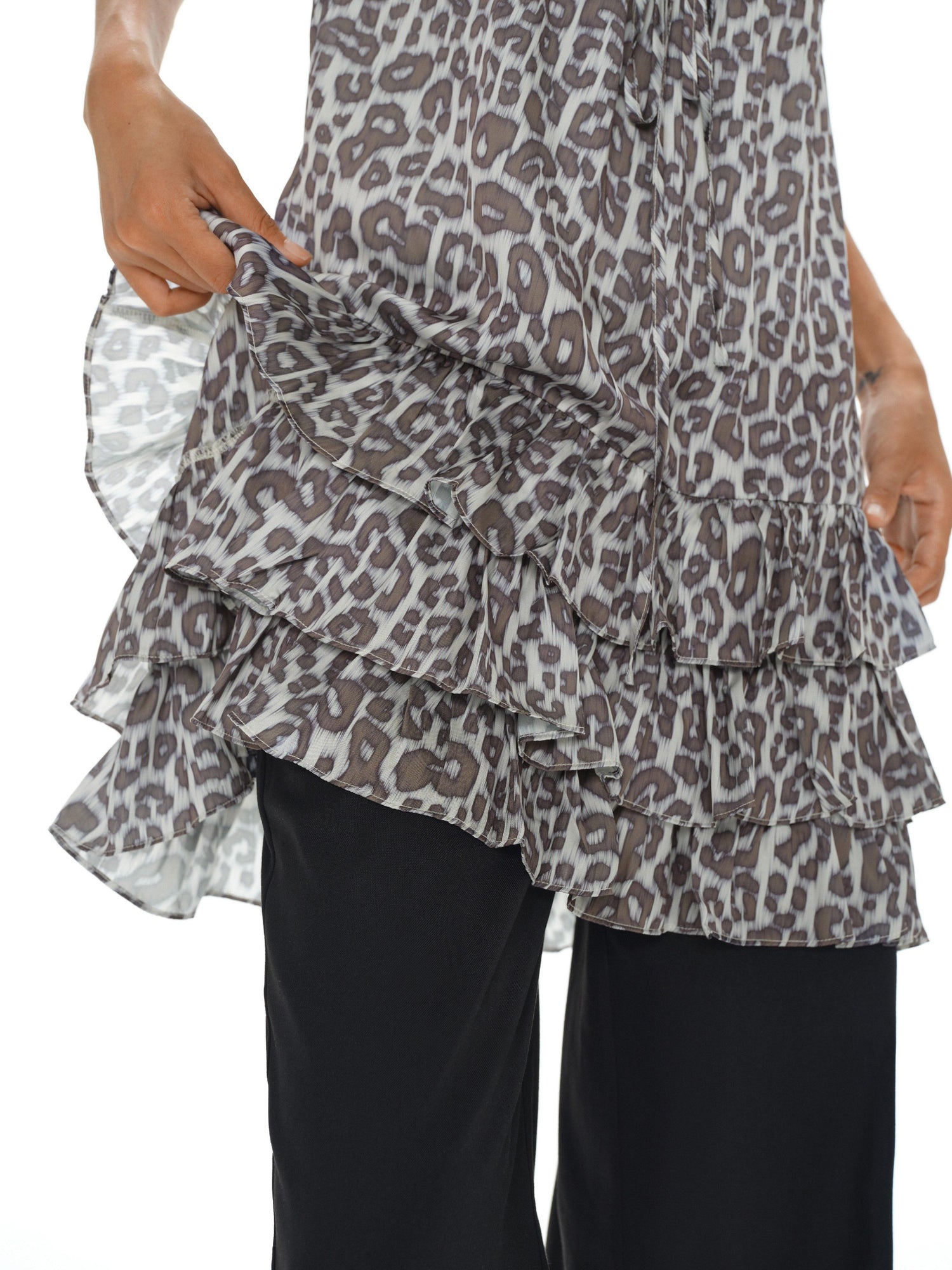 Adjustable Strap Leopard Print Slip Dress With Flounce Hem