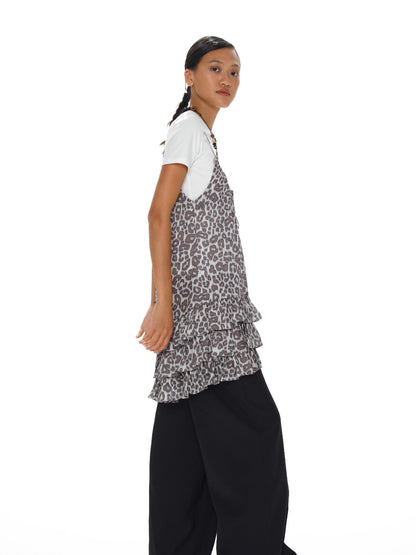 Adjustable Strap Leopard Print Slip Dress With Flounce Hem