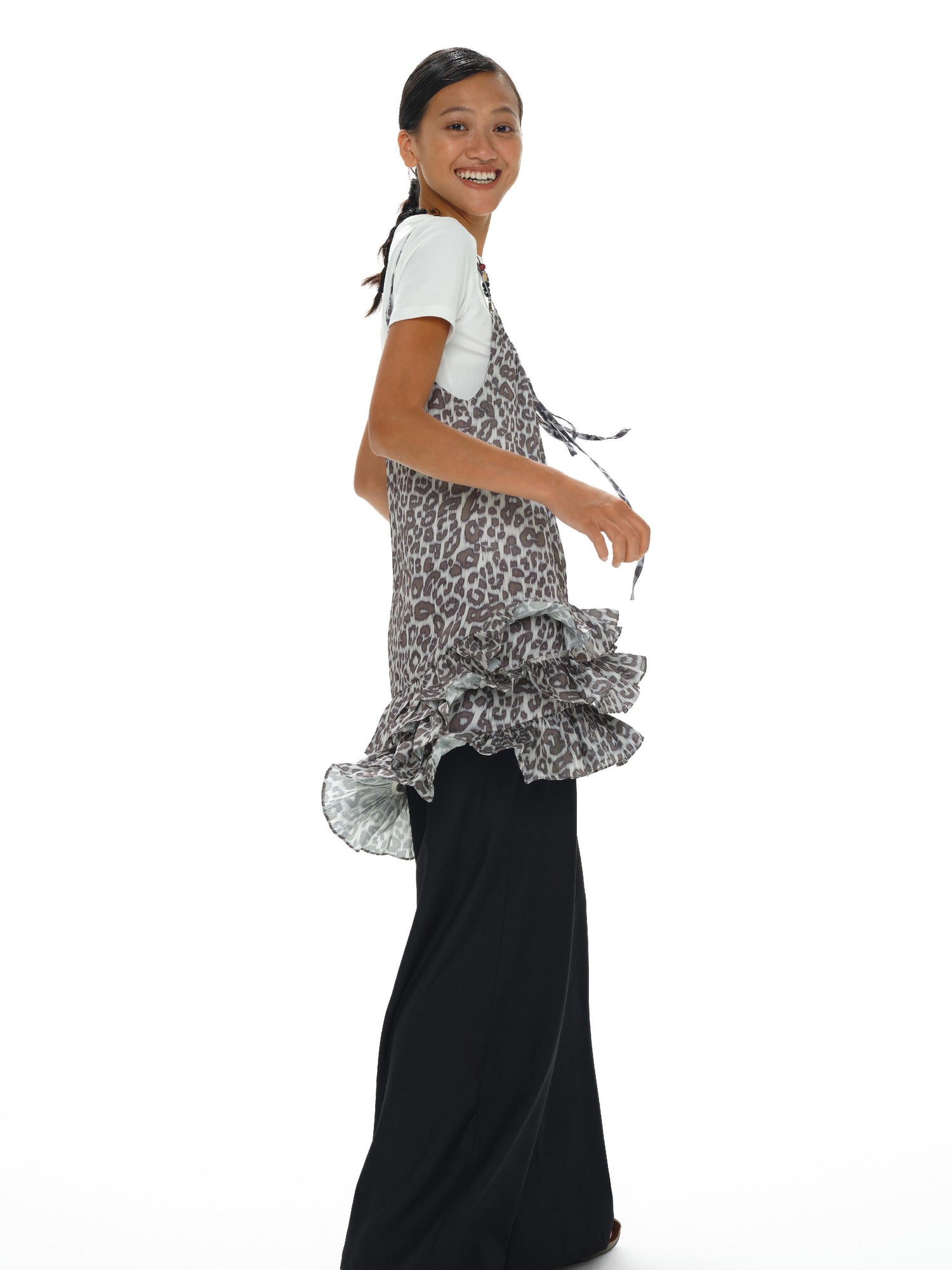 Adjustable Strap Leopard Print Slip Dress With Flounce Hem