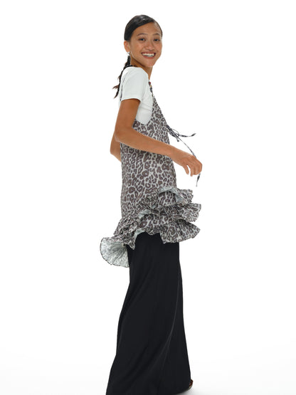 Adjustable Strap Leopard Print Slip Dress With Flounce Hem