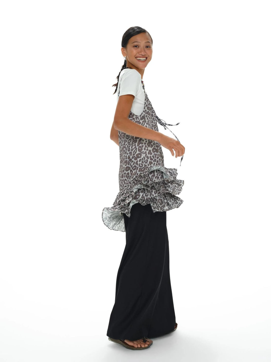 Adjustable Strap Leopard Print Slip Dress With Flounce Hem