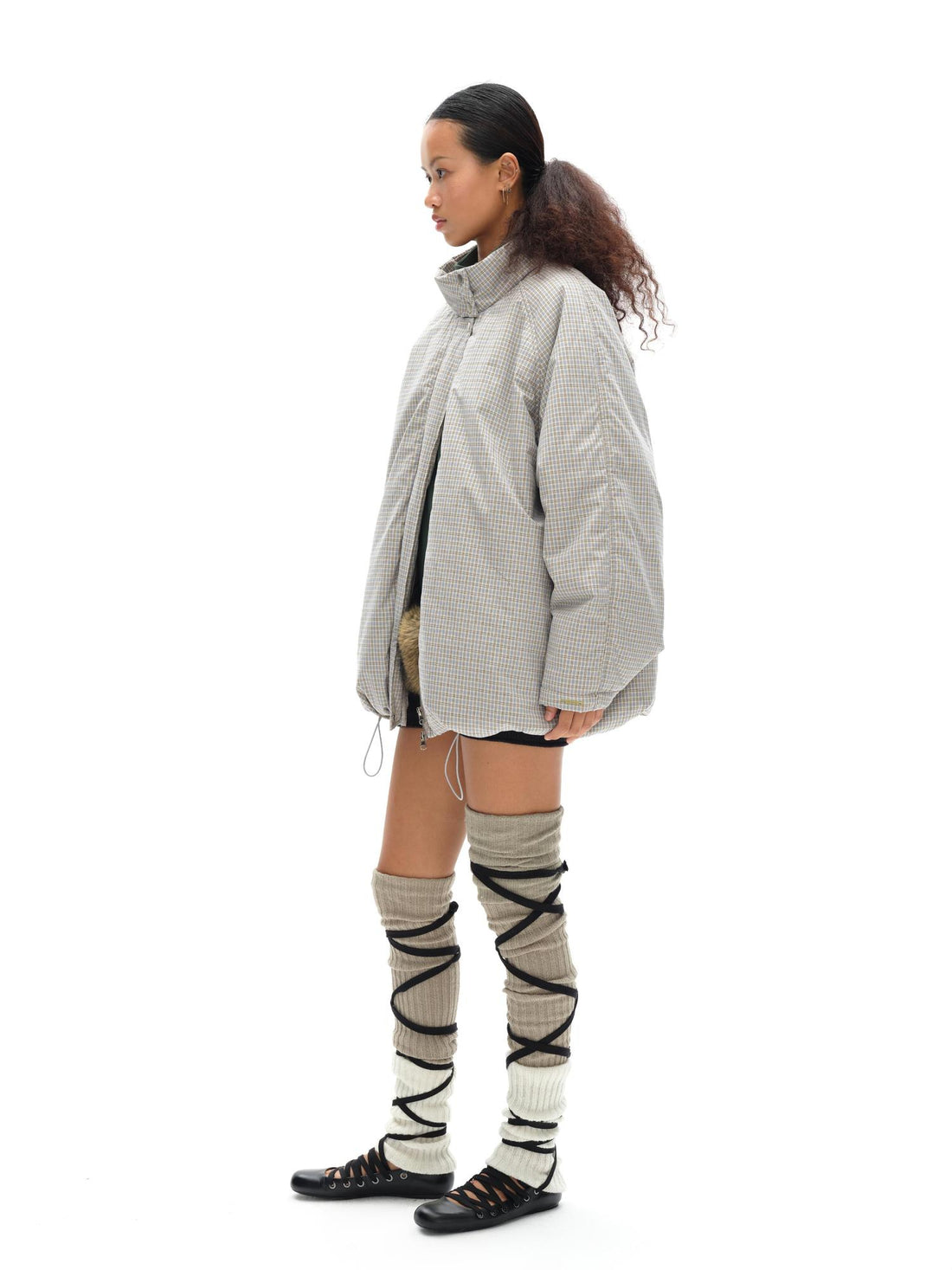 oinimi Airy Blue Check Puff Cotton Coat
