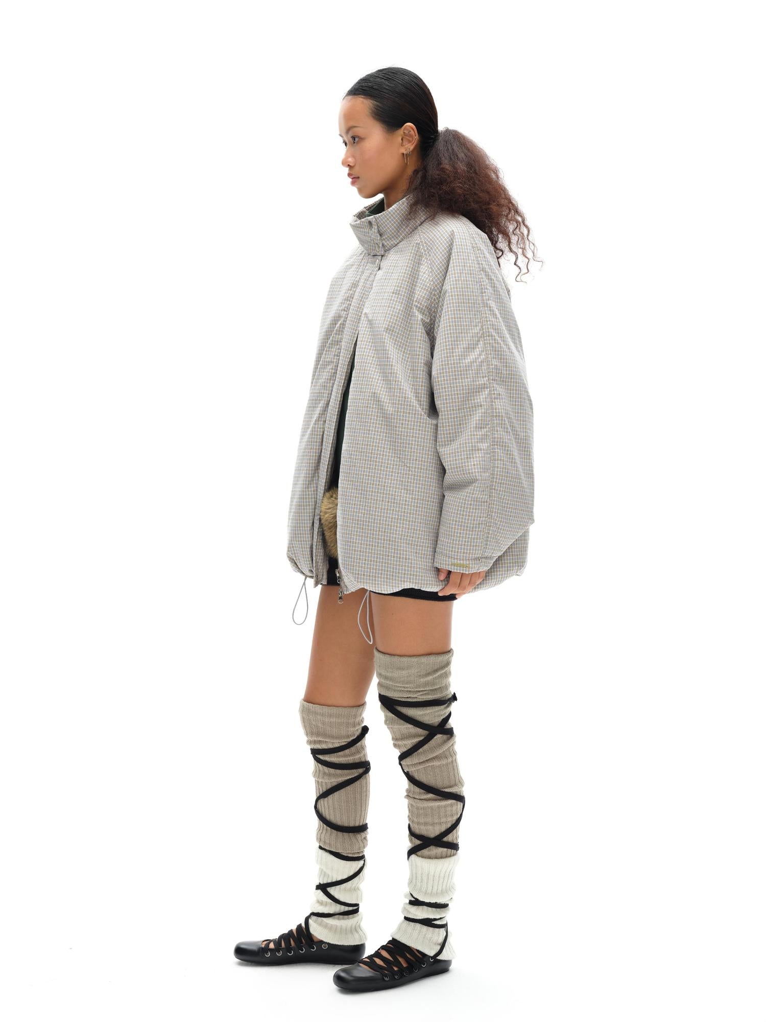oinimi Airy Blue Check Puff Cotton Coat