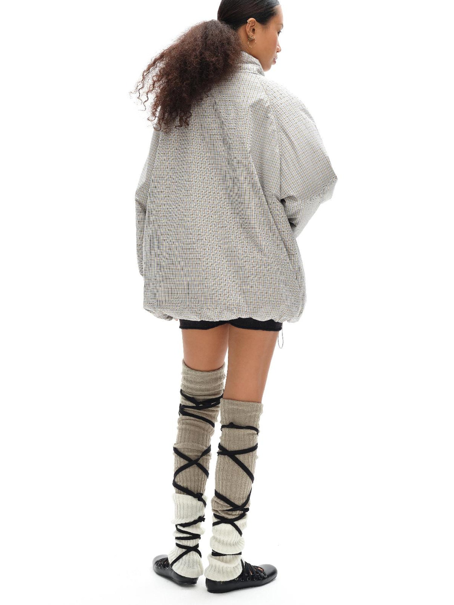 oinimi Airy Blue Check Puff Cotton Coat