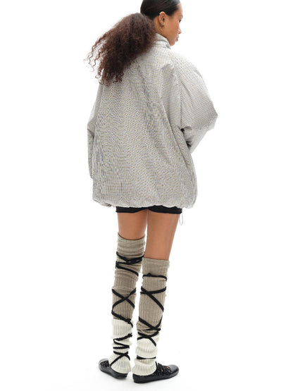 oinimi Airy Blue Check Puff Cotton Coat