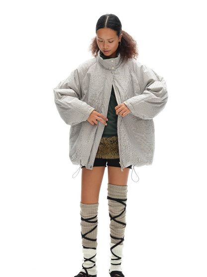 oinimi Airy Blue Check Puff Cotton Coat