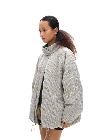 oinimi Airy Blue Check Puff Cotton Coat
