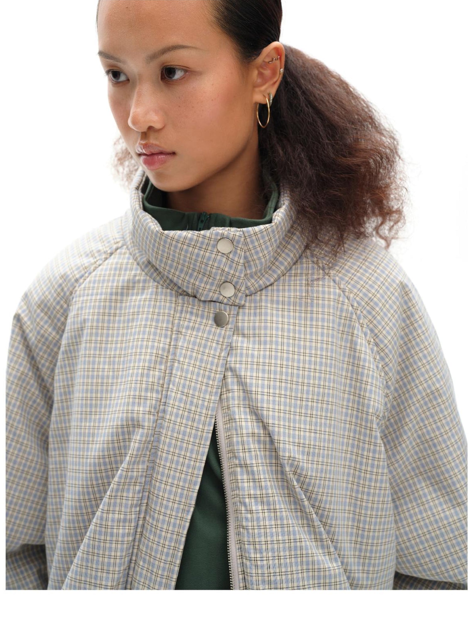 oinimi Airy Blue Check Puff Cotton Coat