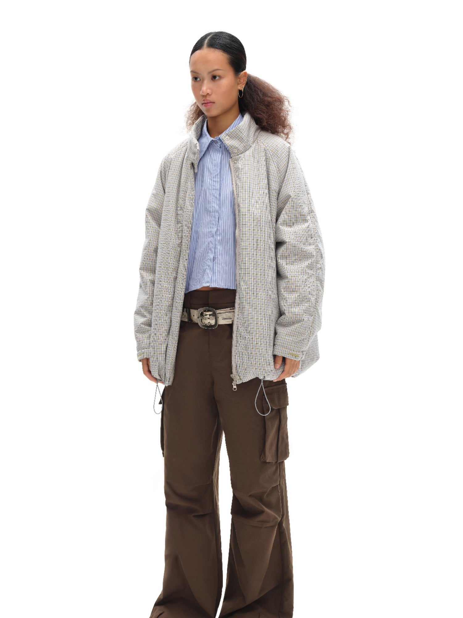 oinimi Airy Blue Check Puff Cotton Coat
