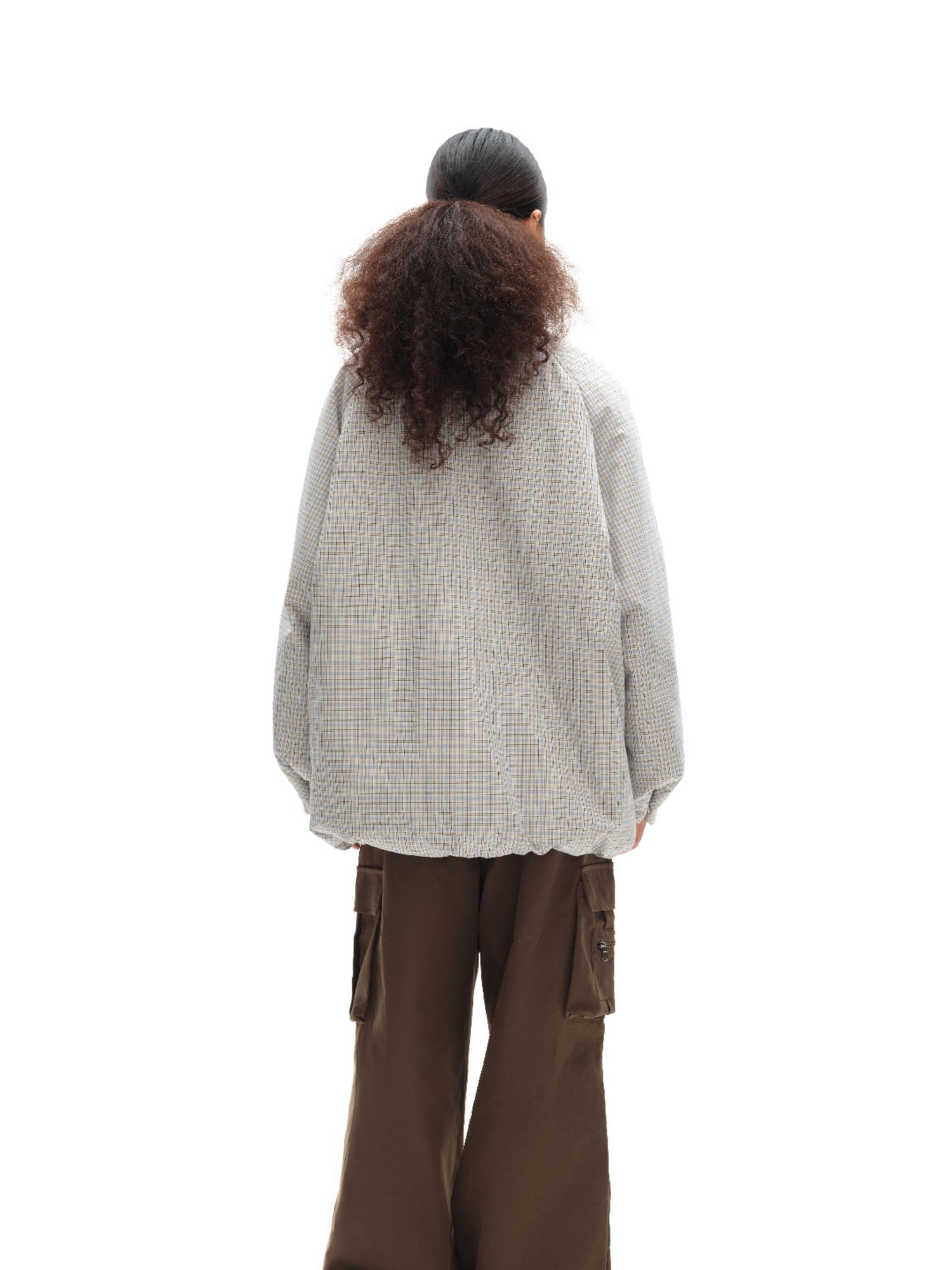 oinimi Airy Blue Check Puff Cotton Coat