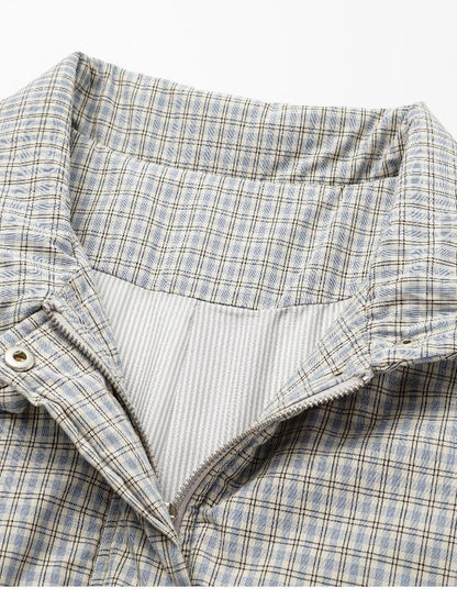 oinimi Airy Blue Check Puff Cotton Coat