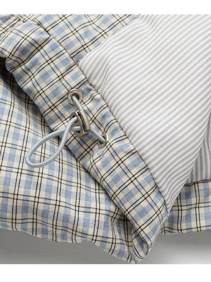oinimi Airy Blue Check Puff Cotton Coat