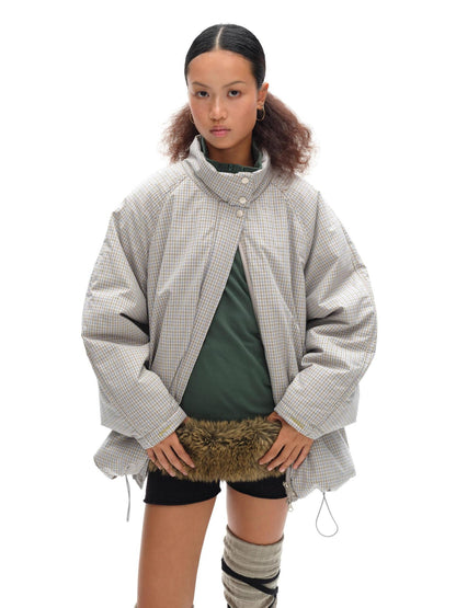 oinimi Airy Blue Check Puff Cotton Coat