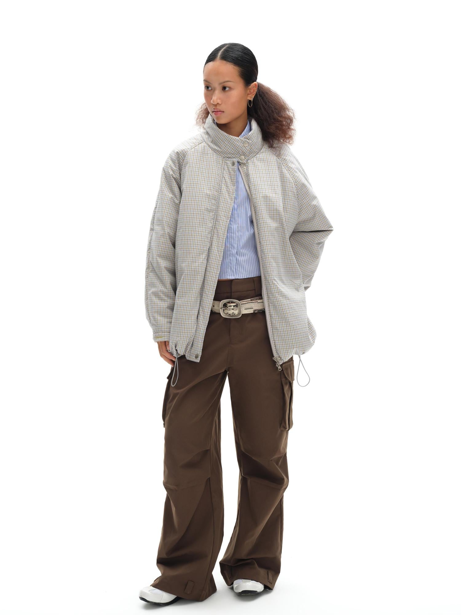oinimi Airy Blue Check Puff Cotton Coat