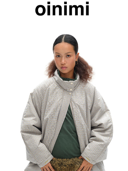 oinimi Airy Blue Check Puff Cotton Coat