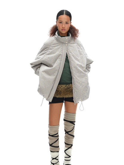 oinimi Airy Blue Check Puff Cotton Coat