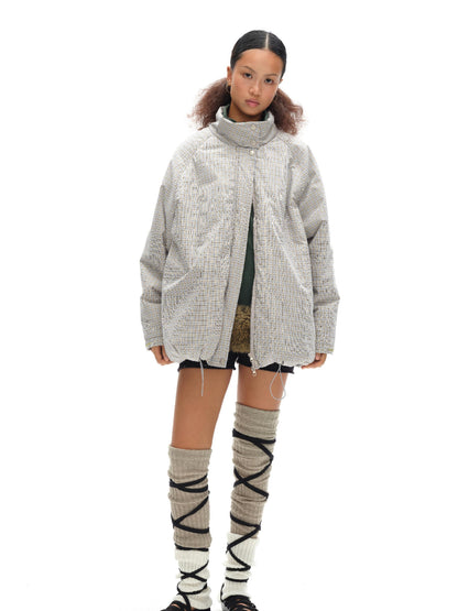 oinimi Airy Blue Check Puff Cotton Coat