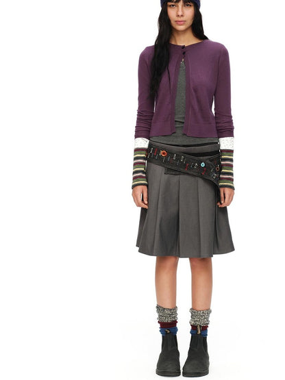 oinimi Airy Layered Set In Shoulder Side Slit Knit Casual Women&