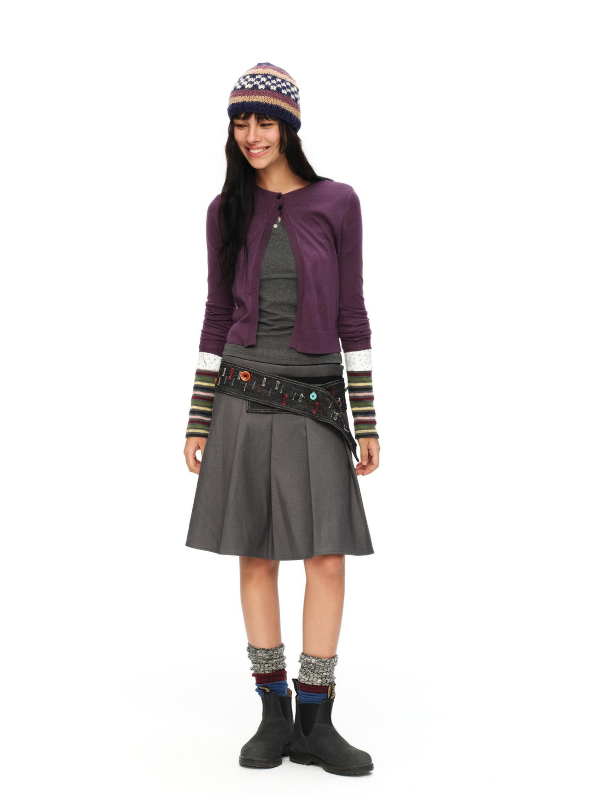 oinimi Airy Layered Set In Shoulder Side Slit Knit Casual Women&