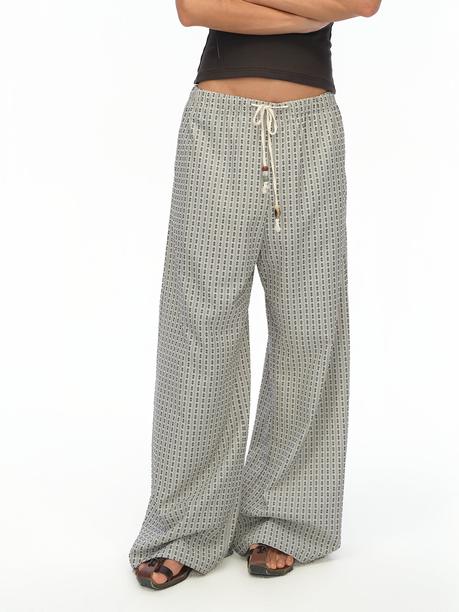 oinimi Airy Striped Wide Leg Vacation Pants