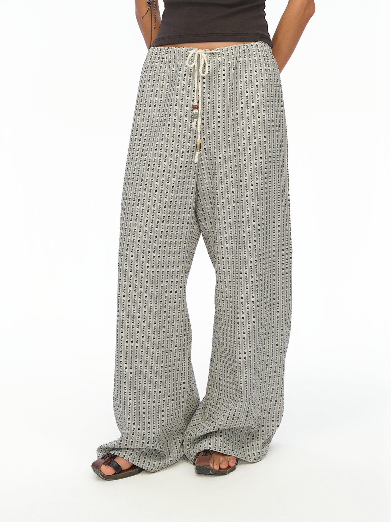 oinimi Airy Striped Wide Leg Vacation Pants