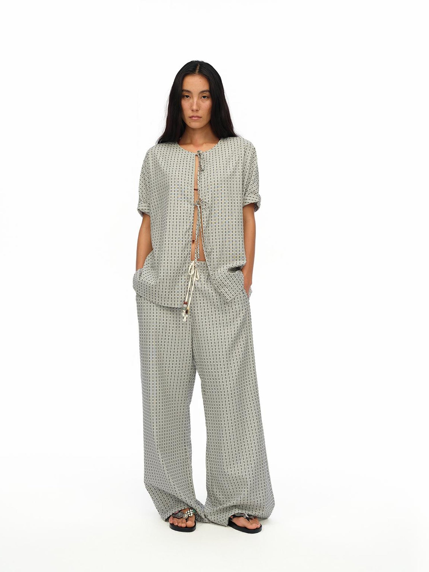 oinimi Airy Striped Wide Leg Vacation Pants