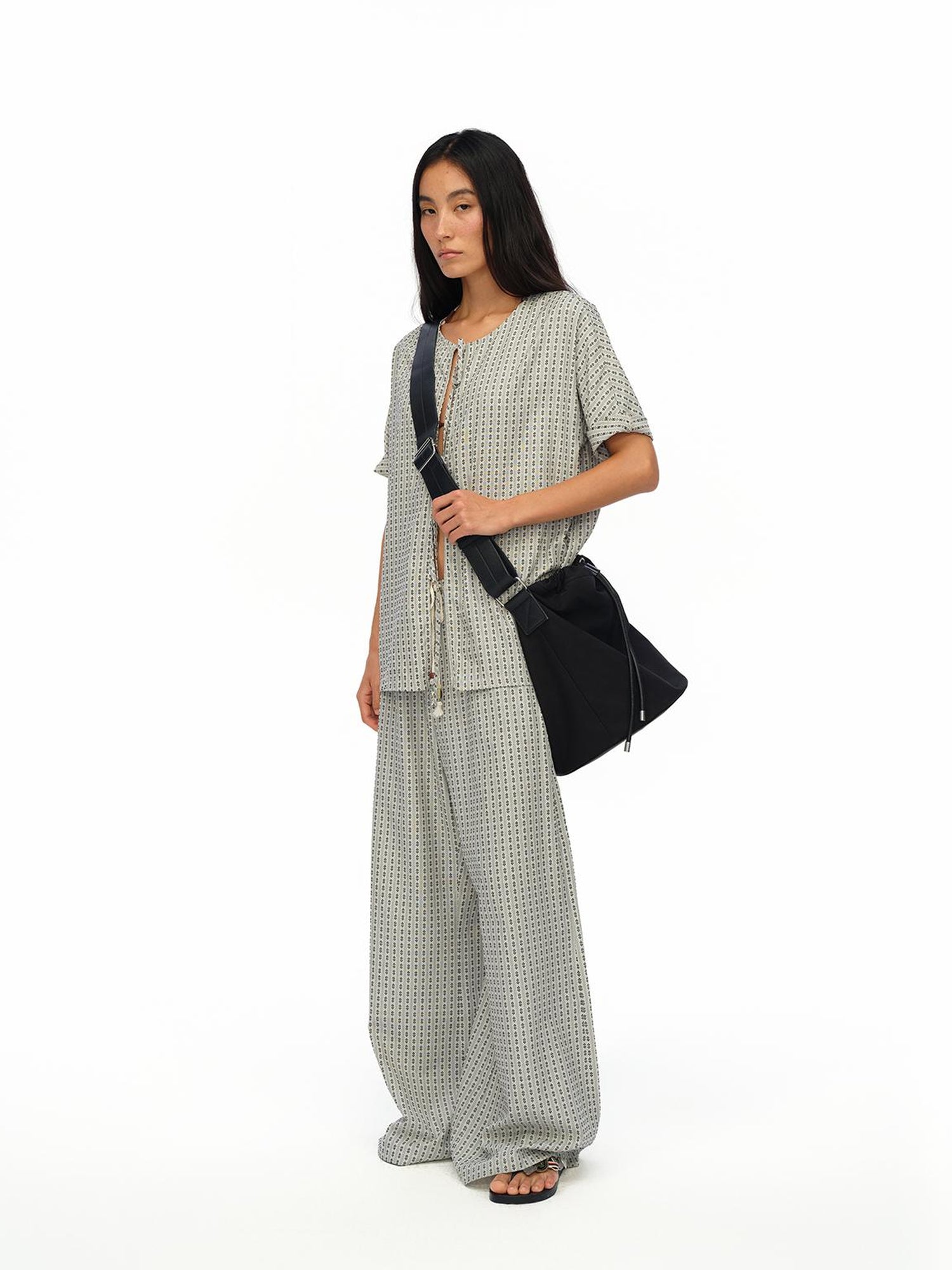 oinimi Airy Striped Wide Leg Vacation Pants