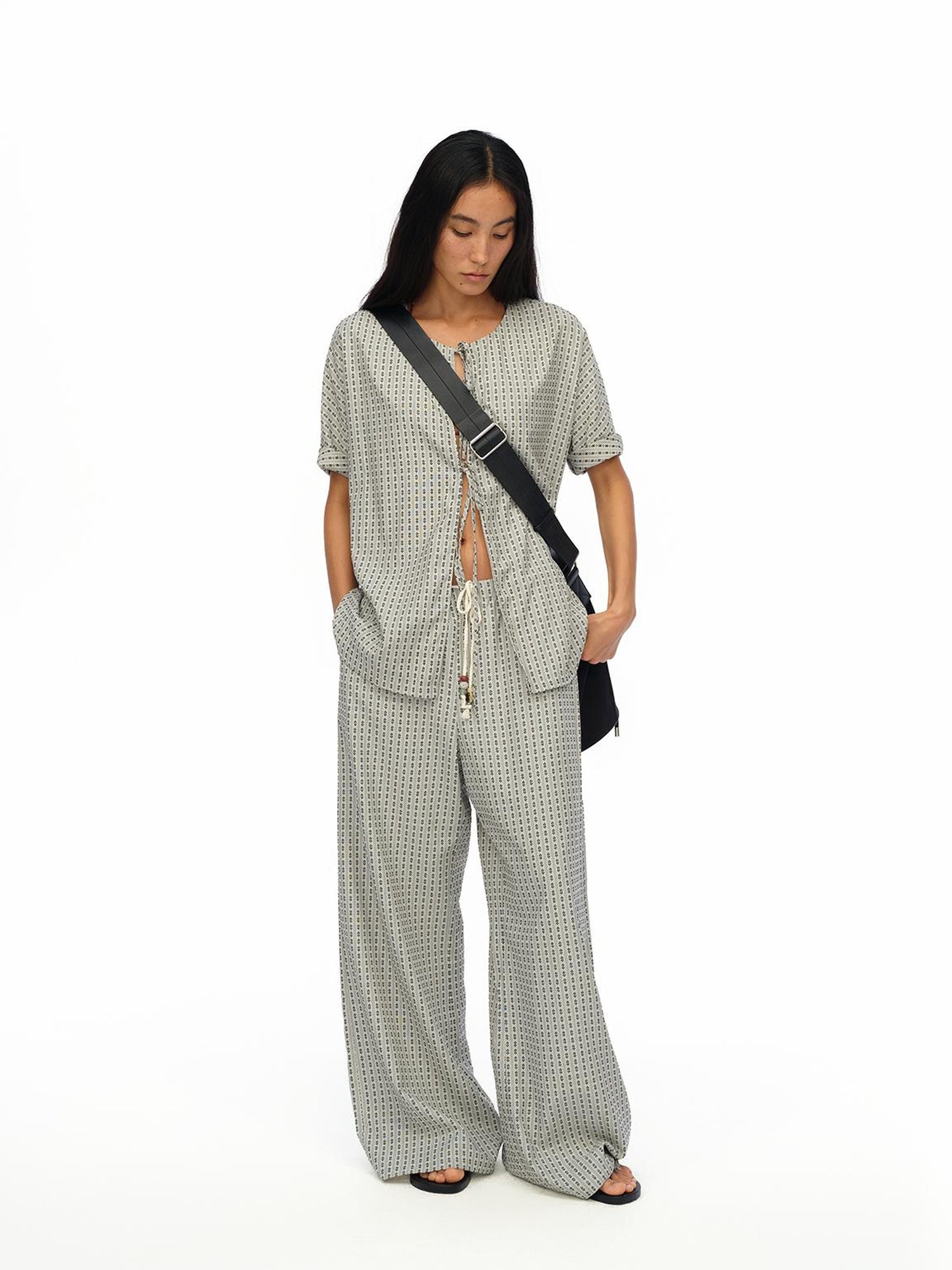 oinimi Airy Striped Wide Leg Vacation Pants