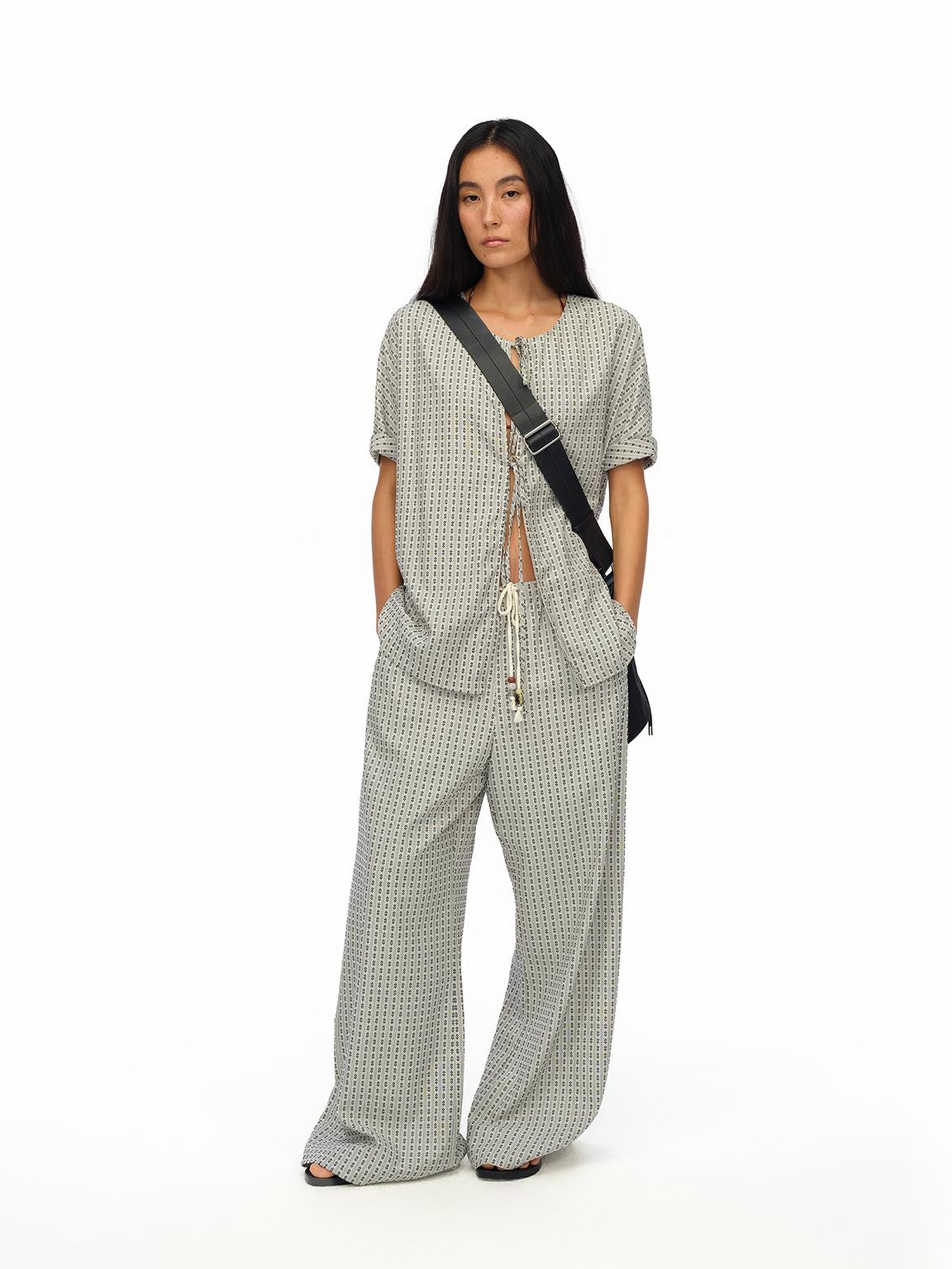 oinimi Airy Striped Wide Leg Vacation Pants