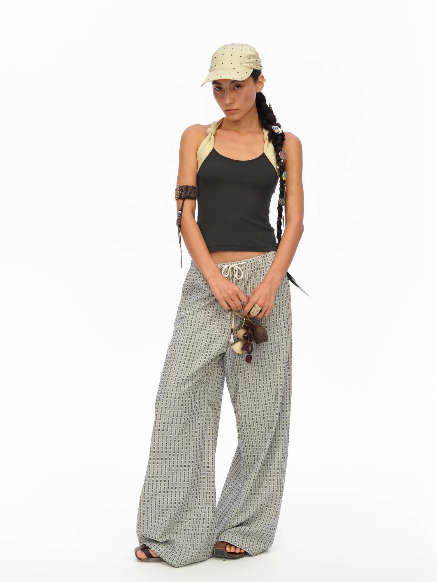 oinimi Airy Striped Wide Leg Vacation Pants