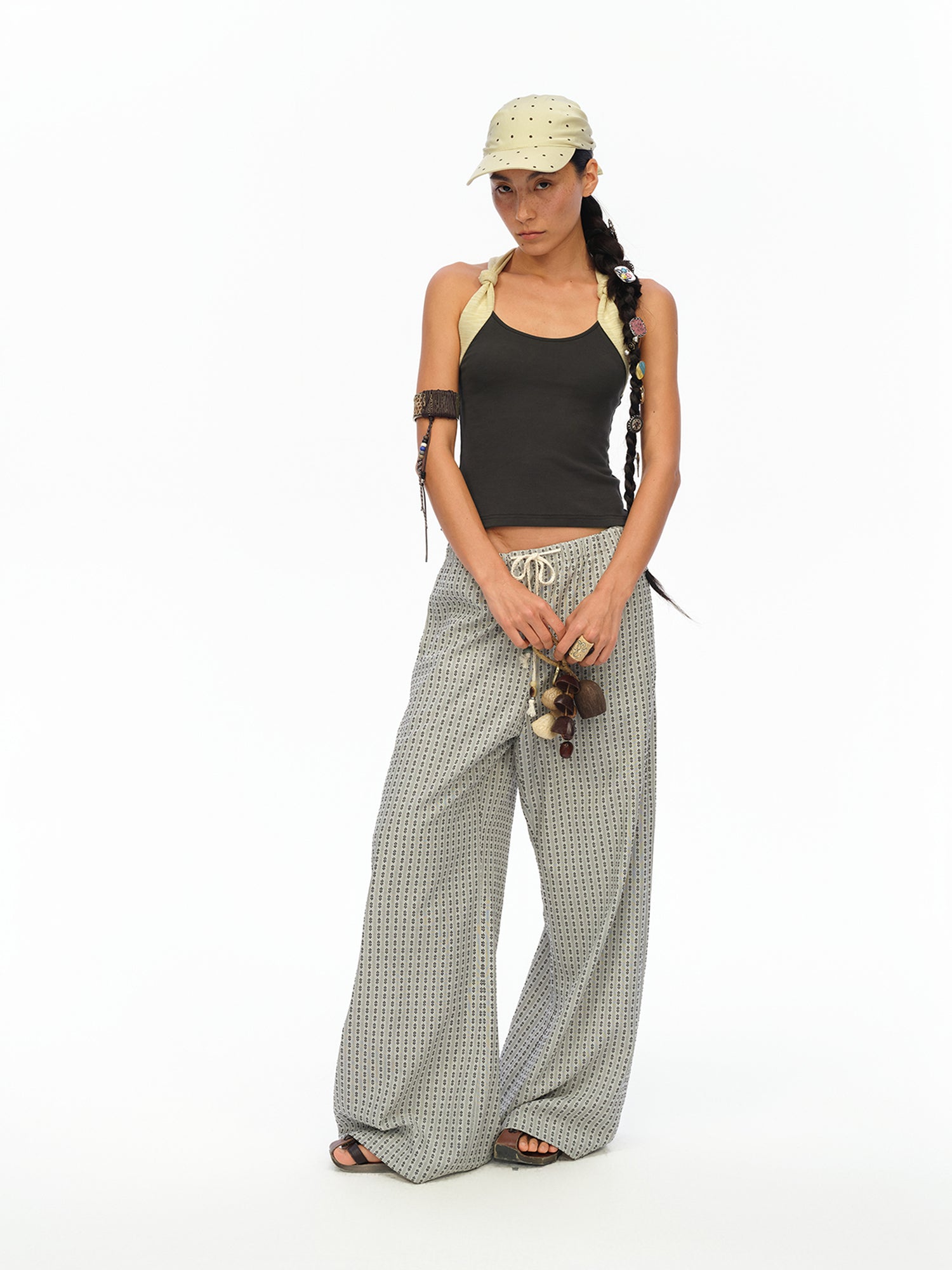 oinimi Airy Striped Wide Leg Vacation Pants