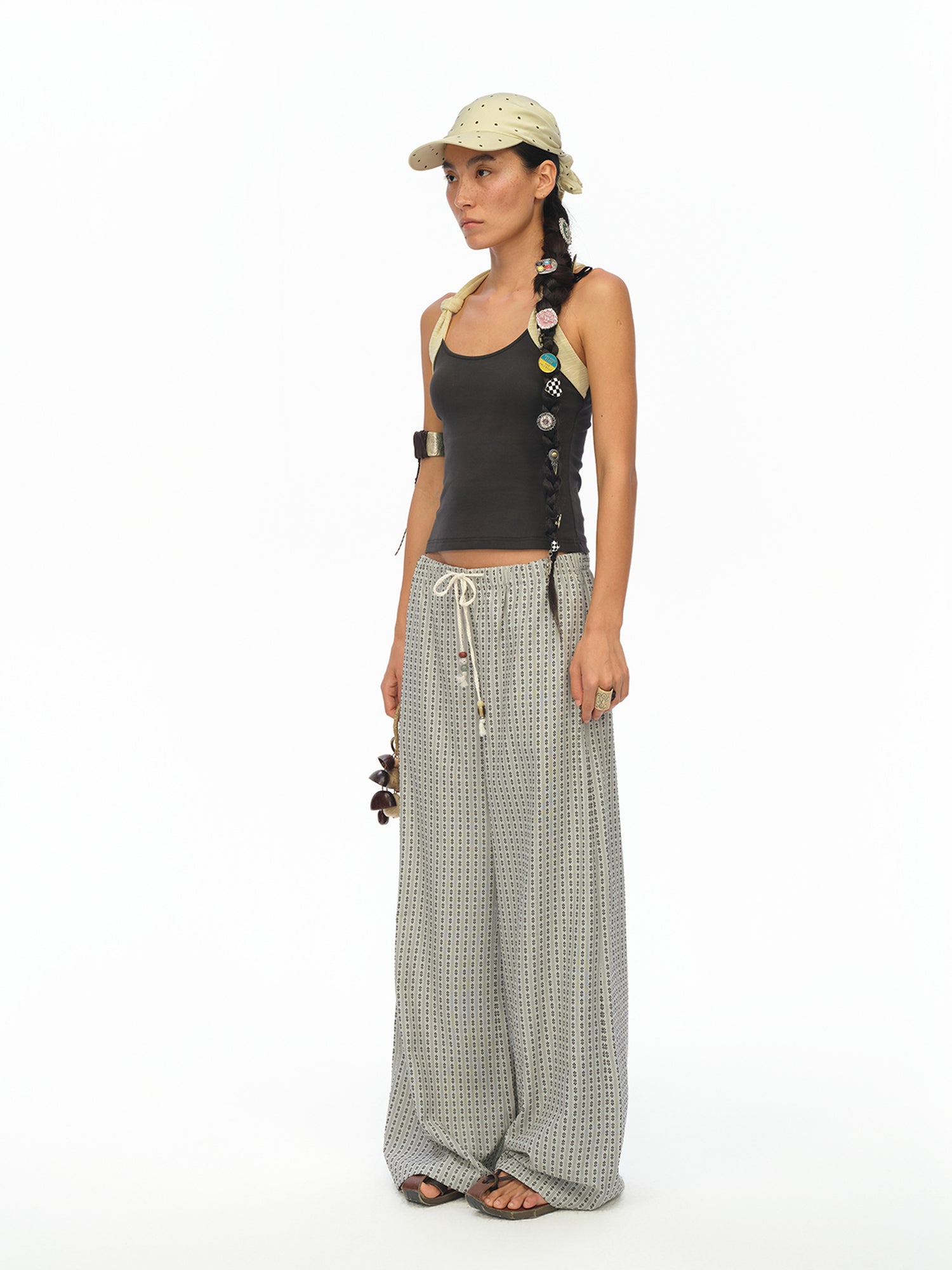 oinimi Airy Striped Wide Leg Vacation Pants