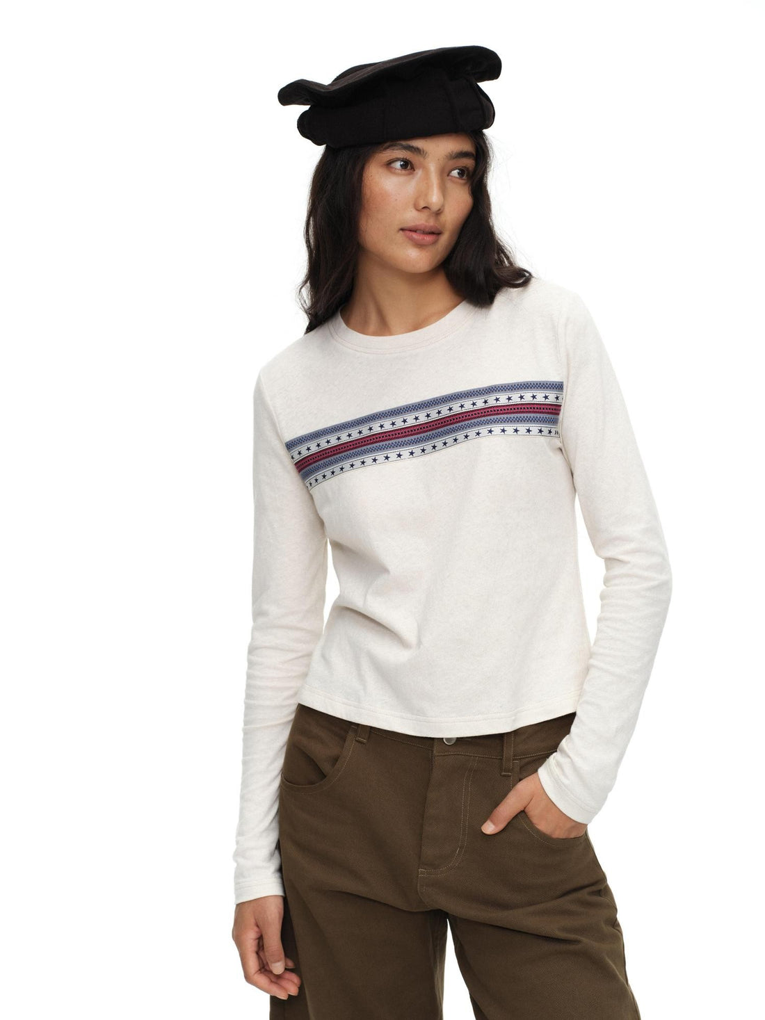 oinimi Apricot Gray Star Ribbon Patchwork Long Sleeve Slim Women&