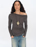 oinimi Asymmetric Ruffle Sleeve Top In Black Gray Oatmeal