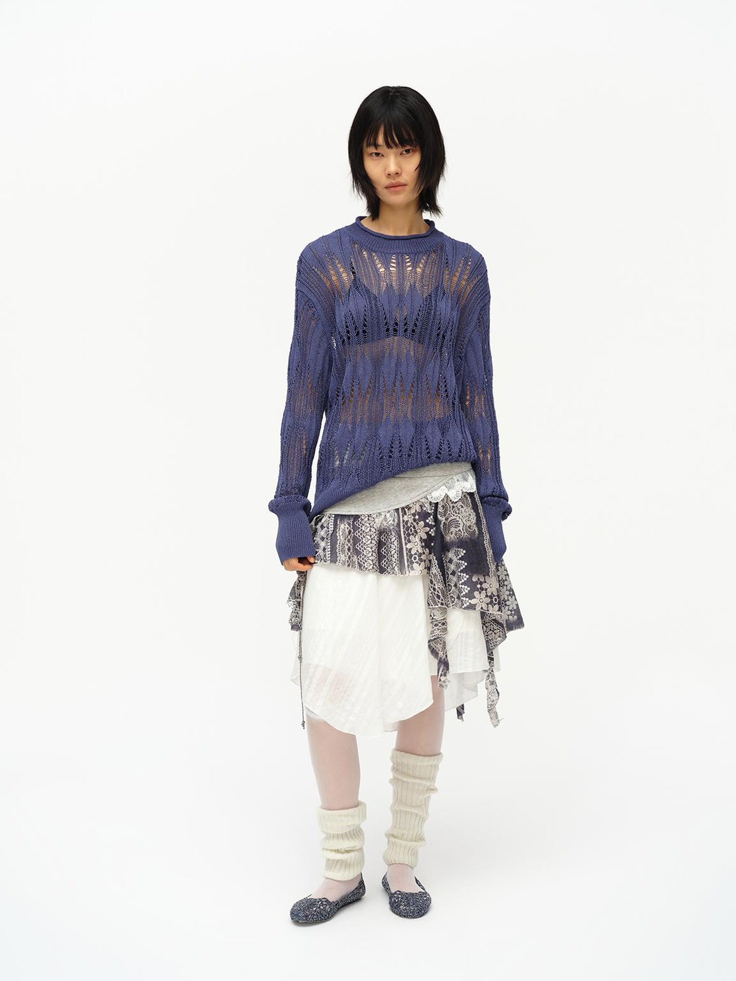 oinimi Asymmetrical Cloud Pleated Skirt In Soft Ivory