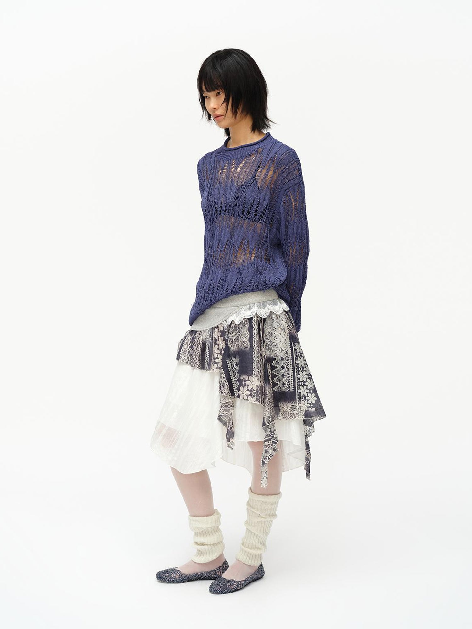 oinimi Asymmetrical Cloud Pleated Skirt In Soft Ivory